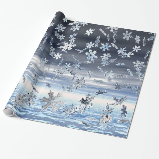 Papel De Regalo Copos de Nieve con caída de metal espejado (Desenrollado)