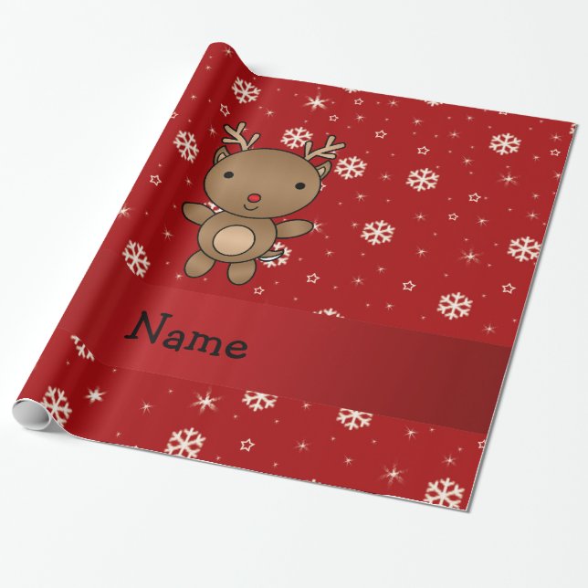 Papel De Regalo Copos de nieve conocidos personalizados del rojo (Desenrollado)
