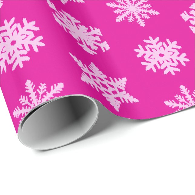Papel De Regalo Copos de nieve de Ikat - rosa del fucsia y del (Esquina del rollo)