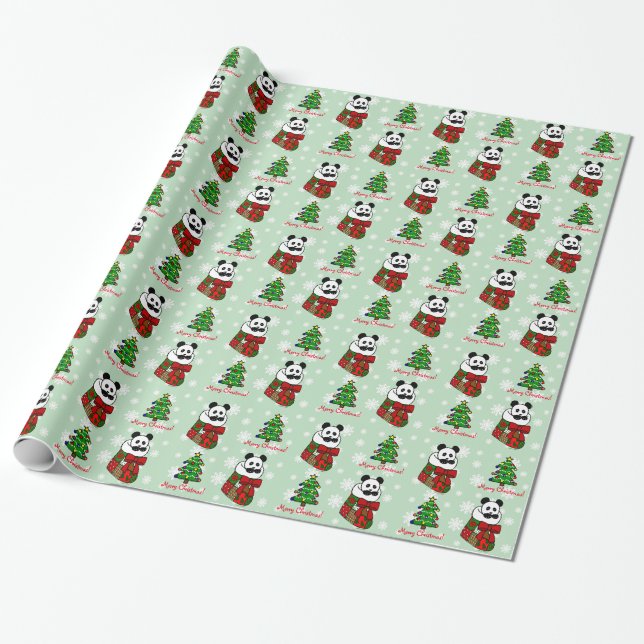 Papel De Regalo Copos de nieve de la media de la panda del navidad (Desenrollado)