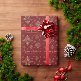 Papel De Regalo Copos de nieve de lámina dorada falsa sobre rojo (