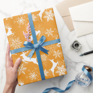 Papel De Regalo Copos de nieve de Navidad ciervos amarillos patrón