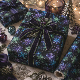 Papel De Regalo Copos de nieve de Navidad góticos azul verde