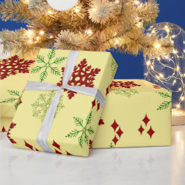 Papel De Regalo Copos de nieve de Navidad rojos y verdes