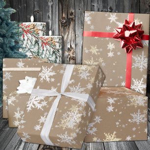 Papel De Regalo Copos de nieve de oro de plata blanca de Kraft rús