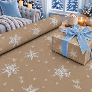 Papel de regalo copos de nieve de plata Rustic Kra