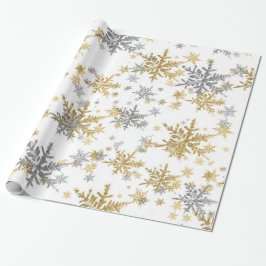 Papel De Regalo Copos de nieve de plata y oro
