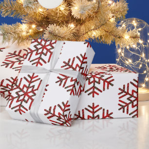 Papel De Regalo Copos de nieve de tartán en patrón rojo