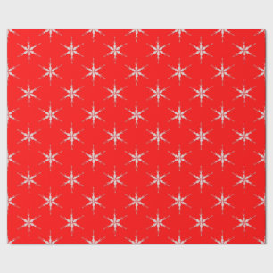 Papel De Regalo Copos De Nieve De Vidrio En Fondo Rojo