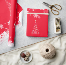 Papel De Regalo Copos de nieve del árbol de Navidad rojo moderno