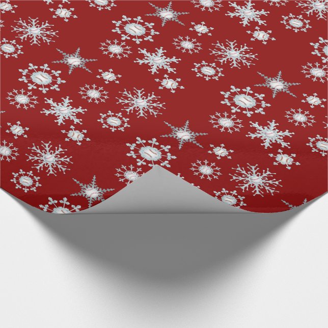 Papel De Regalo Copos de nieve del béisbol (Esquina)