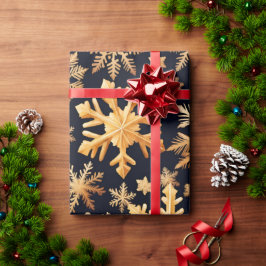 Papel De Regalo Copos de nieve dorados