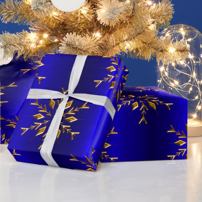 Papel De Regalo Copos de nieve dorados en Navidades azules (Subido por el creador)