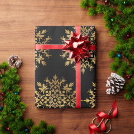 Papel De Regalo Copos de nieve dorados - Navidades guapos