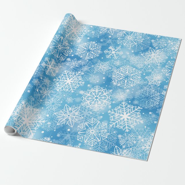 Papel De Regalo Copos de nieve en azul (Desenrollado)