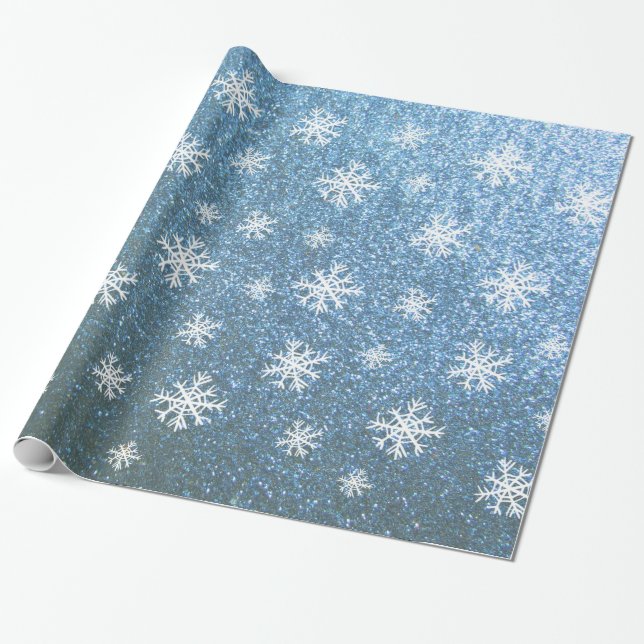 Papel De Regalo Copos de nieve en azul (Desenrollado)
