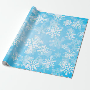Papel De Regalo Copos de nieve en azul brillante