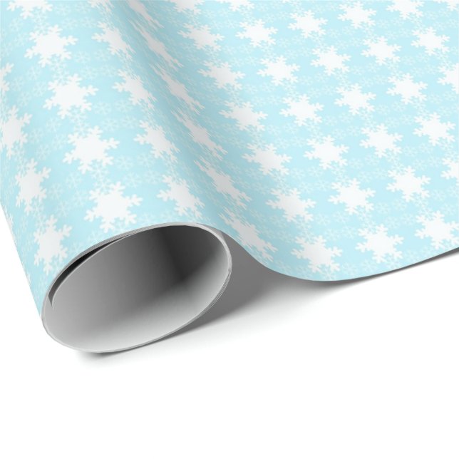 Papel De Regalo Copos de nieve en azul claro (Esquina del rollo)
