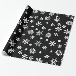Papel De Regalo Copos de nieve en fondo negro