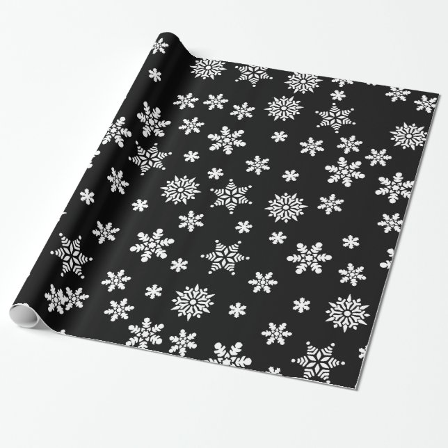 Papel De Regalo Copos de nieve en fondo negro (Desenrollado)