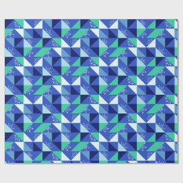Papel De Regalo Copos de nieve en mosaico - Fondo azul