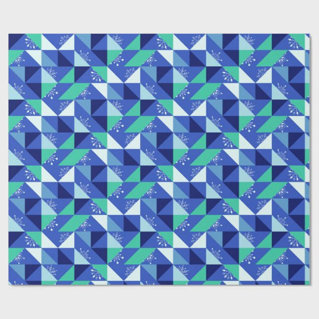 Papel De Regalo Copos de nieve en mosaico - Fondo azul (Superficie plana)