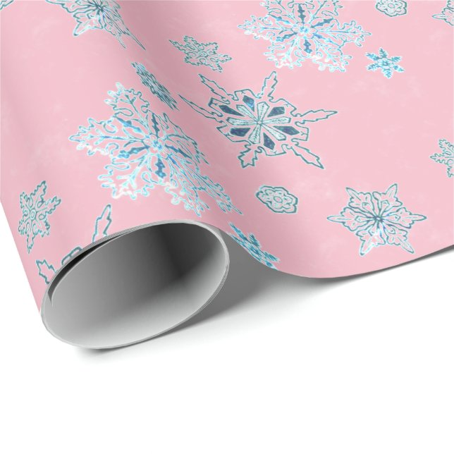Papel De Regalo copos de nieve en rosa pálido (Esquina del rollo)
