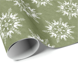 Papel De Regalo Copos de nieve en verde