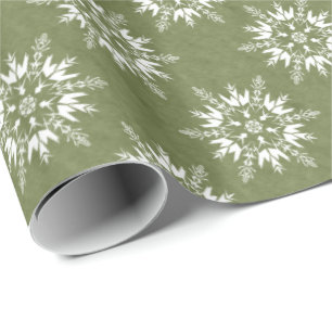 Papel De Regalo Copos de nieve en verde