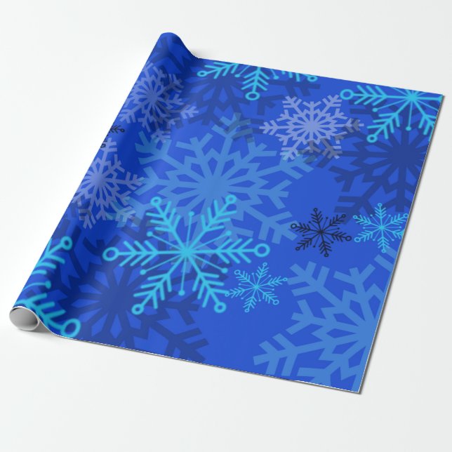Papel De Regalo Copos de nieve estratificados en azul (Desenrollado)