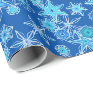 Papel De Regalo Copos de nieve geométricos modernos, azul del