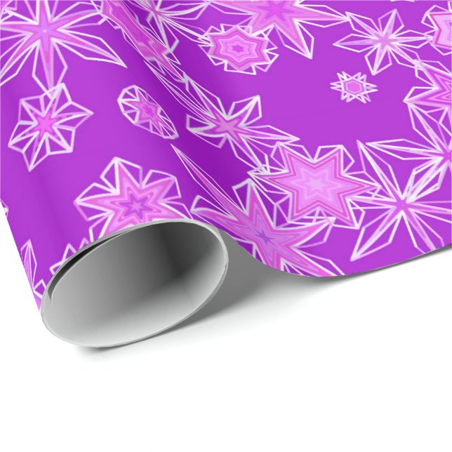Papel De Regalo Copos de nieve geométricos modernos, púrpura anqui (Esquina del rollo)