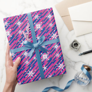 Papel De Regalo Copos de nieve Mezcla Azul Rosa Geométrico