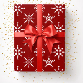Papel De Regalo Copos de Nieve Navideños Rojo Festivo