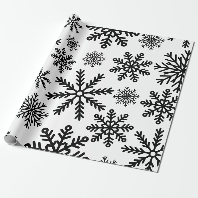 Papel De Regalo Copos de nieve negros (Desenrollado)