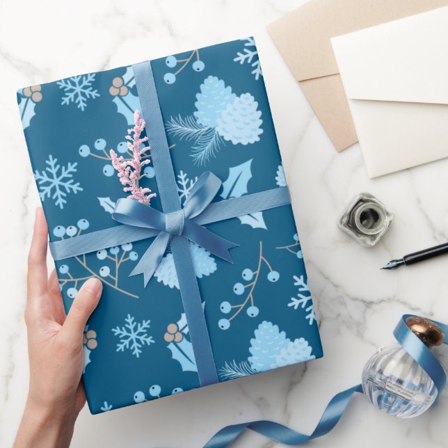Papel De Regalo Copos de nieve nevados Pastel azul Pinecones Mistl (Regalar)