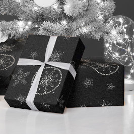 Papel De Regalo Copos de nieve paralizan Moda de Navidades negros 