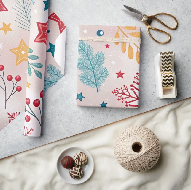 Papel De Regalo copos de nieve poinsettias holly berries vacacione (Artesanía)