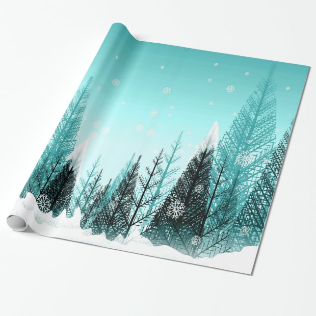 Papel De Regalo Copos de nieve que caen en bosque del invierno de (Desenrollado)