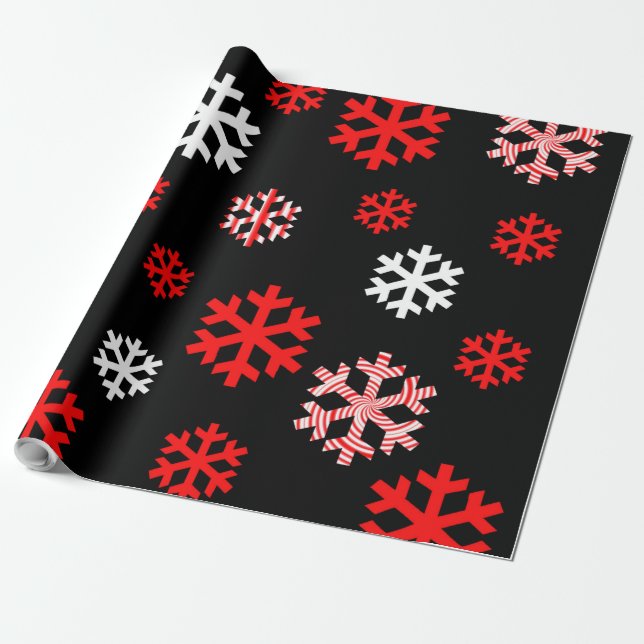 Papel De Regalo Copos de nieve rojos y blancos (Desenrollado)