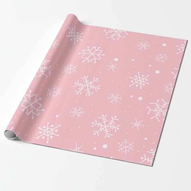 Papel De Regalo Copos de nieve rosa y blanco (Desenrollado)