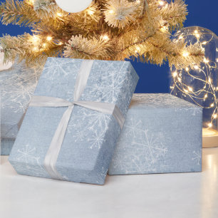 Papel De Regalo Copos De Nieve Sobre El Azul Helado