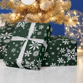 Papel De Regalo Copos de nieve - Textura de Burlap verde oscuro