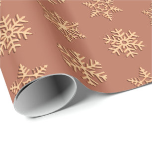 Papel De Regalo Copos de nieve tridimensionales de cobre, fondo