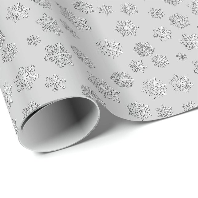 Papel De Regalo Copos de nieve tridimensionales de plata en un (Esquina del rollo)
