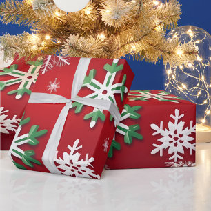 Papel De Regalo Copos de nieve verdes y rojos