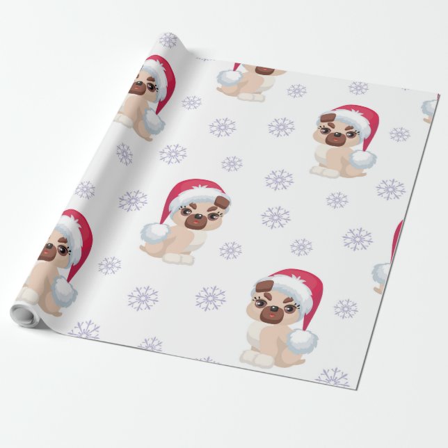 Papel De Regalo Copos de nieve y cachorros (Desenrollado)