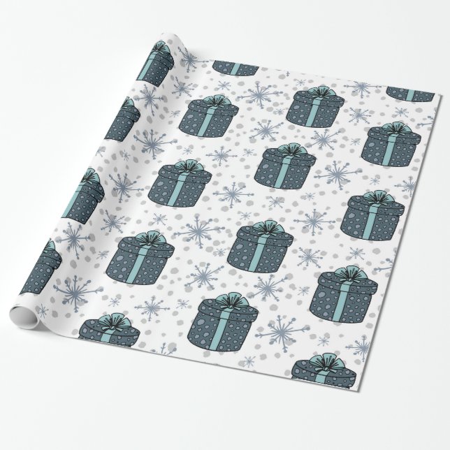 Papel De Regalo Copos de nieve y cajas de regalo (Desenrollado)
