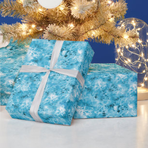 Papel De Regalo Copos de nieve y hielo en Aqua