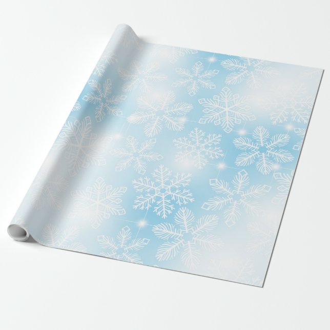 Papel De Regalo Copos de nieve y luces azules (Desenrollado)